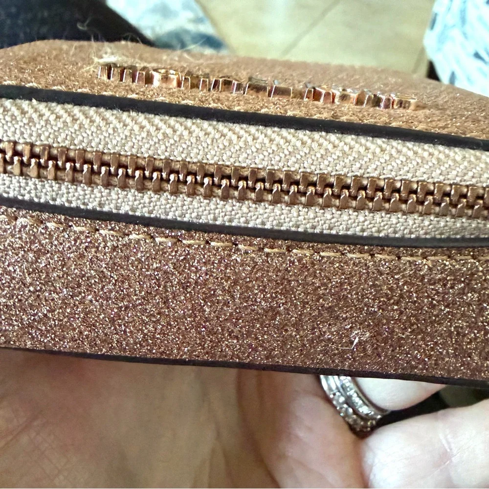 Michael Kors Shimmering Glitter Gold travel pill medication or jewelry case NEW!